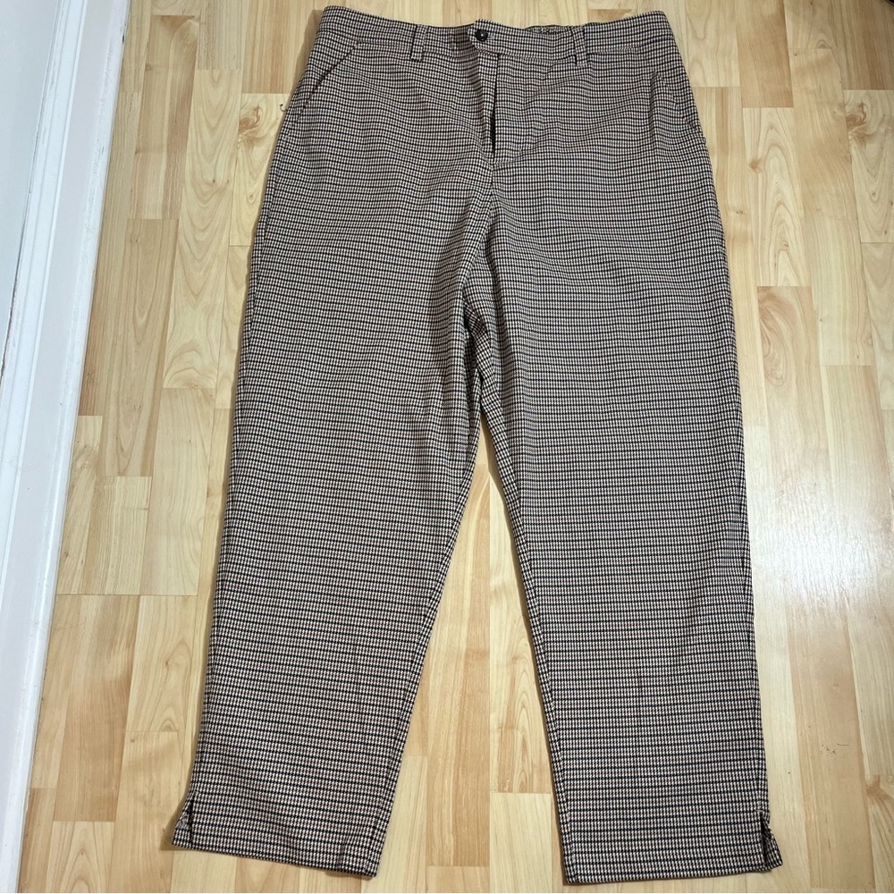Garnet Hill Brown/Black houndstooth Print high Rise Straight Leg Pants SZ 16